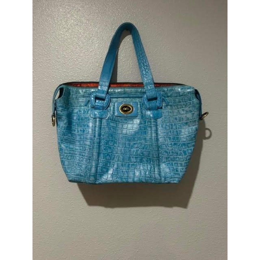 Michael Rome Designs Turquoise Croco Embossed Leather Tote Handbag Blue
